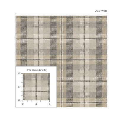 Light Gray Tailored Plaid Peel & Stick Casa Mia Wallcovering scale.