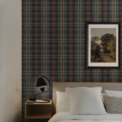 Bedroom wall decorated with Multicolor Tailored Plaid Peel & Stick Casa Mia Wallcovering.