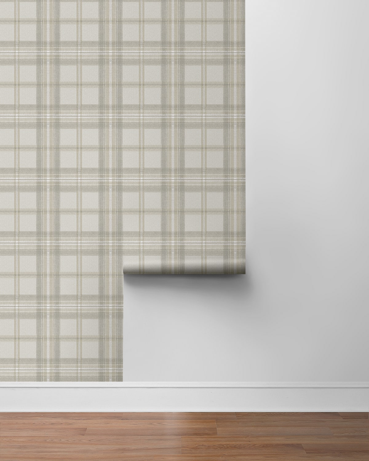 Gray Broken Twill Plaid Peel & Stick Casa Mia Wallcovering sample roll.