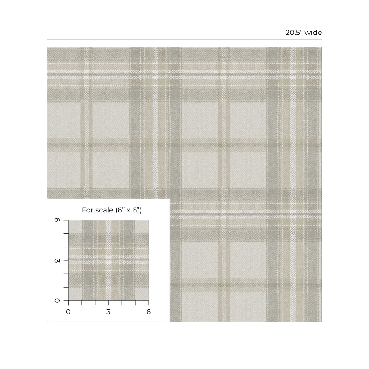 Gray Broken Twill Plaid Peel & Stick Casa Mia Wallcovering scale.
