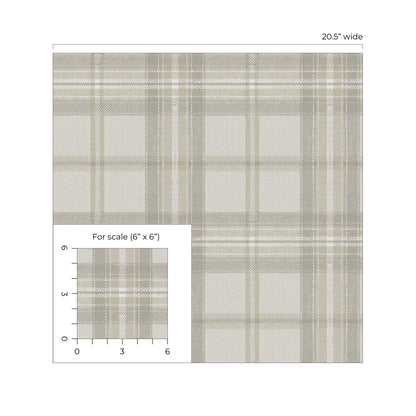 Gray Broken Twill Plaid Peel & Stick Casa Mia Wallcovering scale.