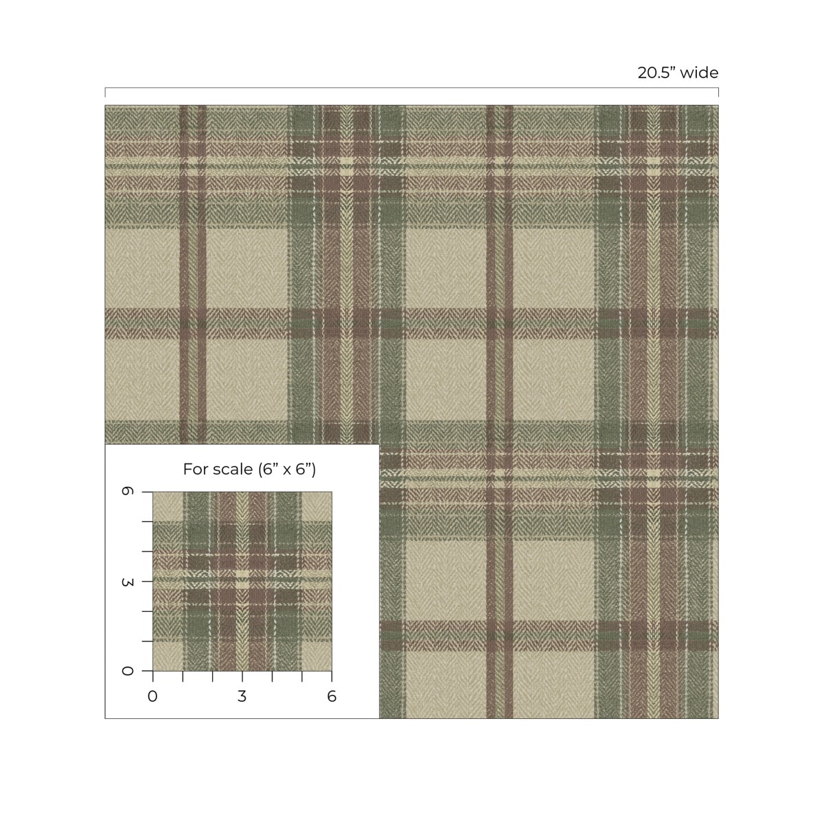 Multicolor Greenish Broken Twill Plaid Peel & Stick Casa Mia Wallcovering scale.