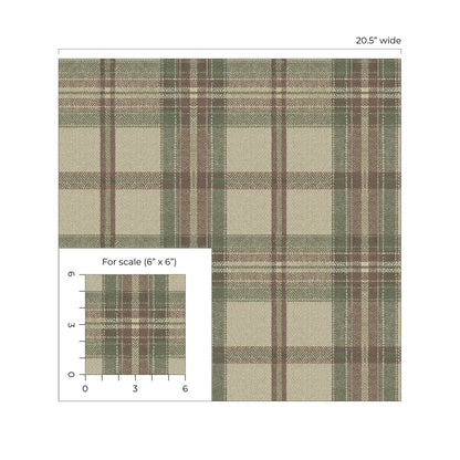 Multicolor Greenish Broken Twill Plaid Peel & Stick Casa Mia Wallcovering scale.