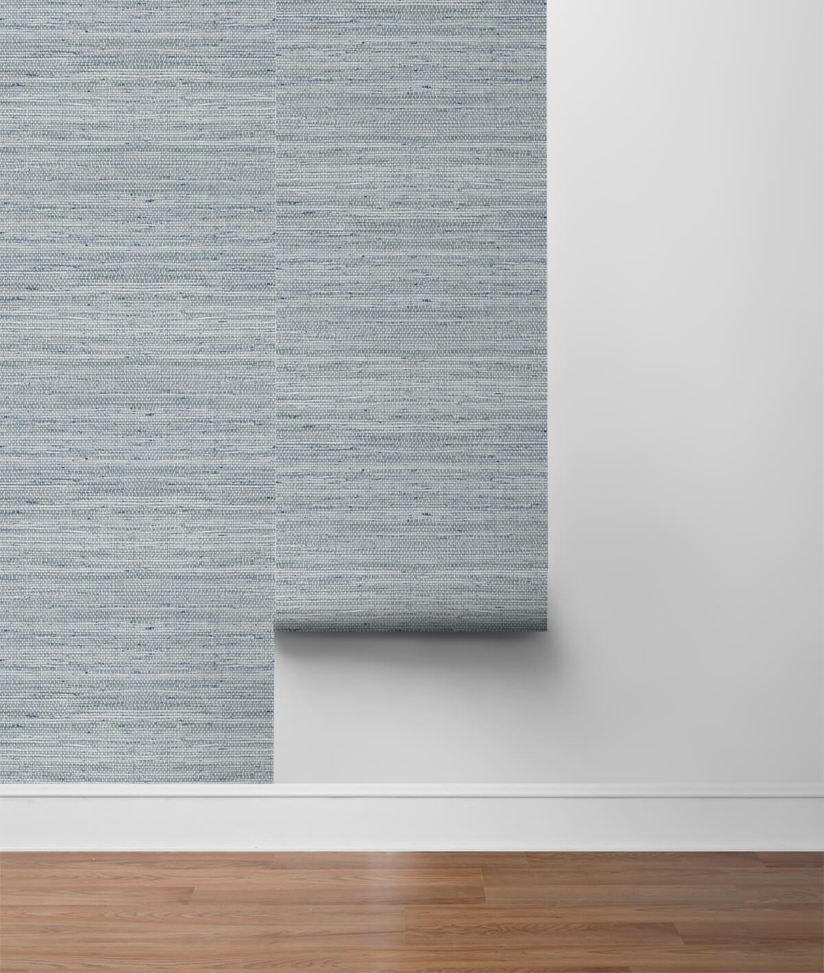 Light Blue Weave Grasscloth Effect Peel & Stick Casa Mia Wallcovering sample roll.