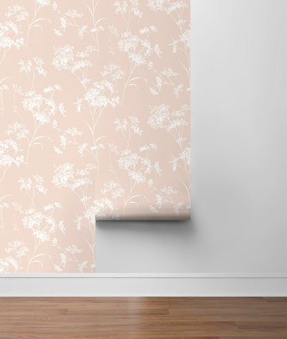 Pink Soft Scent Floral Peel & Stick Casa Mia Wallcovering sample roll.
