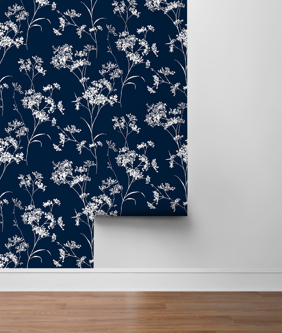 Blue Soft Scent Floral Peel & Stick Casa Mia Wallcovering sample roll.