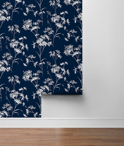Blue Soft Scent Floral Peel & Stick Casa Mia Wallcovering sample roll.