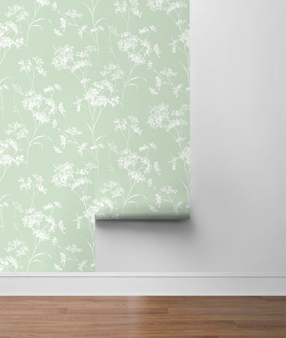 Green Soft Scent Floral Peel & Stick Casa Mia Wallcovering sample roll.