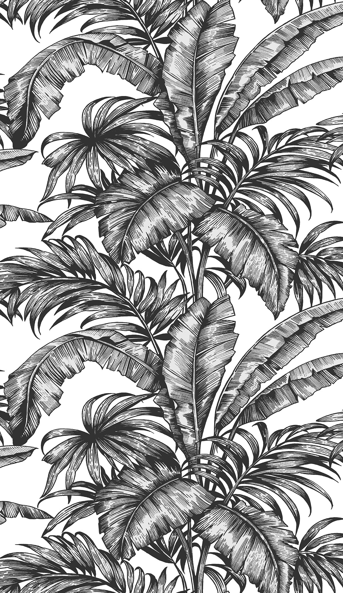 Black Rainforest Palm Peel & Stick Casa Mia Wallcovering close-up.