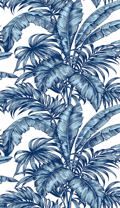 Blue Rainforest Palm Peel & Stick Casa Mia Wallcovering close-up.