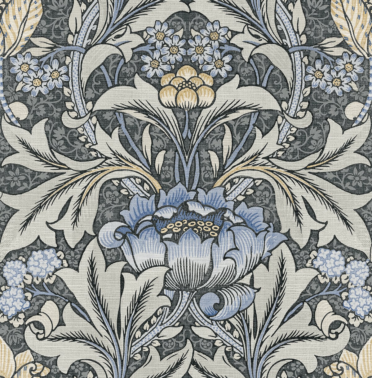 Black & Blue Bear's Breeches Peel & Stick Casa Mia Wallcovering close-up.