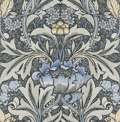 Black & Blue Bear's Breeches Peel & Stick Casa Mia Wallcovering close-up.