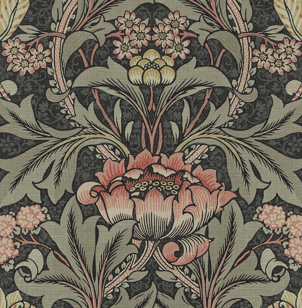 Black & Rose Bear's Breeches Peel & Stick Casa Mia Wallcovering close-up.
