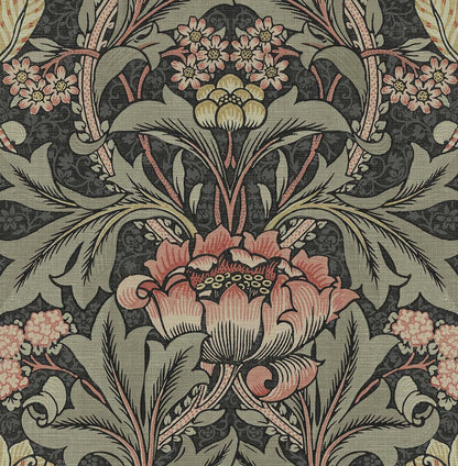 Black & Rose Bear's Breeches Peel & Stick Casa Mia Wallcovering close-up.