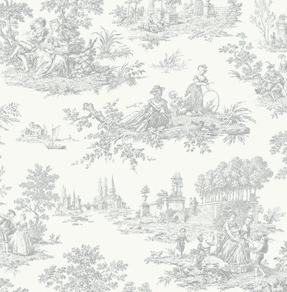 Gray Toile de Jouy Peel & Stick Casa Mia Wallcovering close-up.