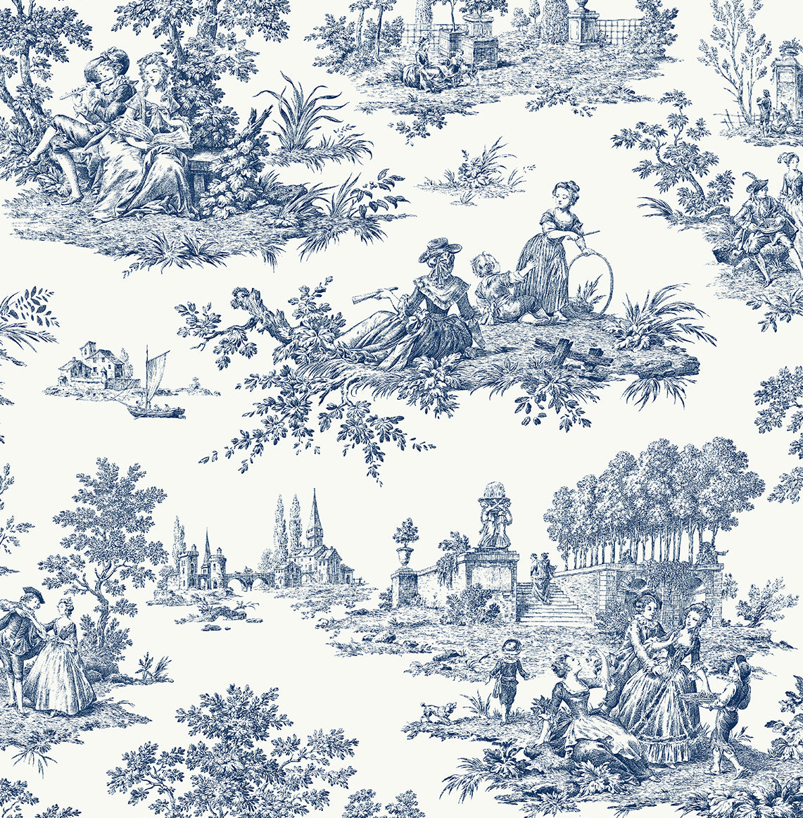 Blue Toile de Jouy Peel & Stick Casa Mia Wallcovering close-p.
