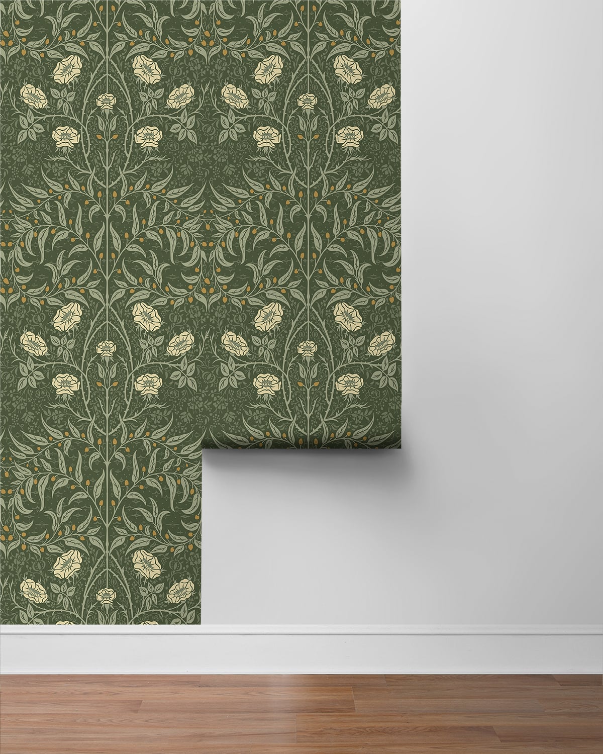 Green Drawn Floral Peel & Stick Casa Mia Wallcovering sample roll.