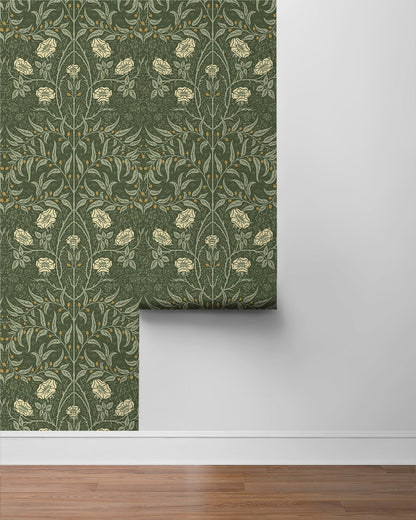 Green Drawn Floral Peel & Stick Casa Mia Wallcovering sample roll.