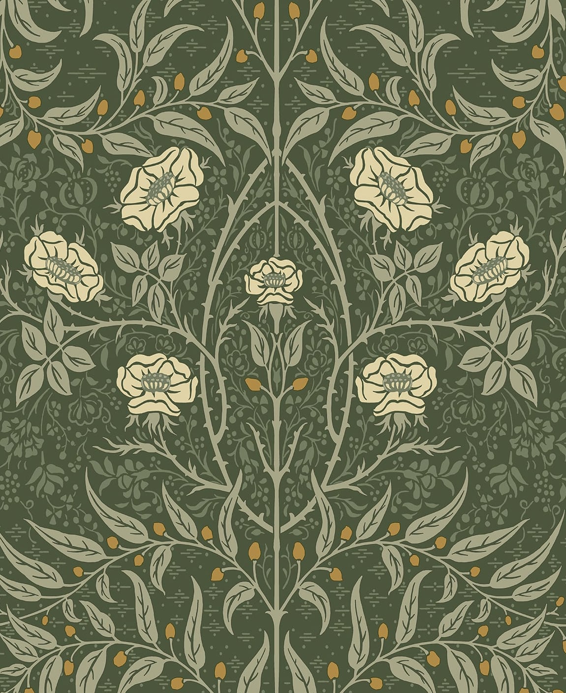 Green Drawn Floral Peel & Stick Casa Mia Wallcovering close-up.