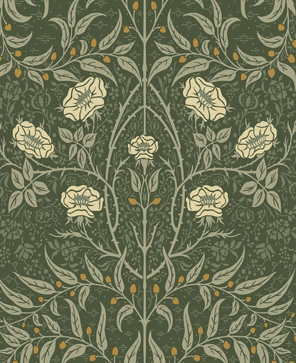 Green Drawn Floral Peel & Stick Casa Mia Wallcovering close-up.