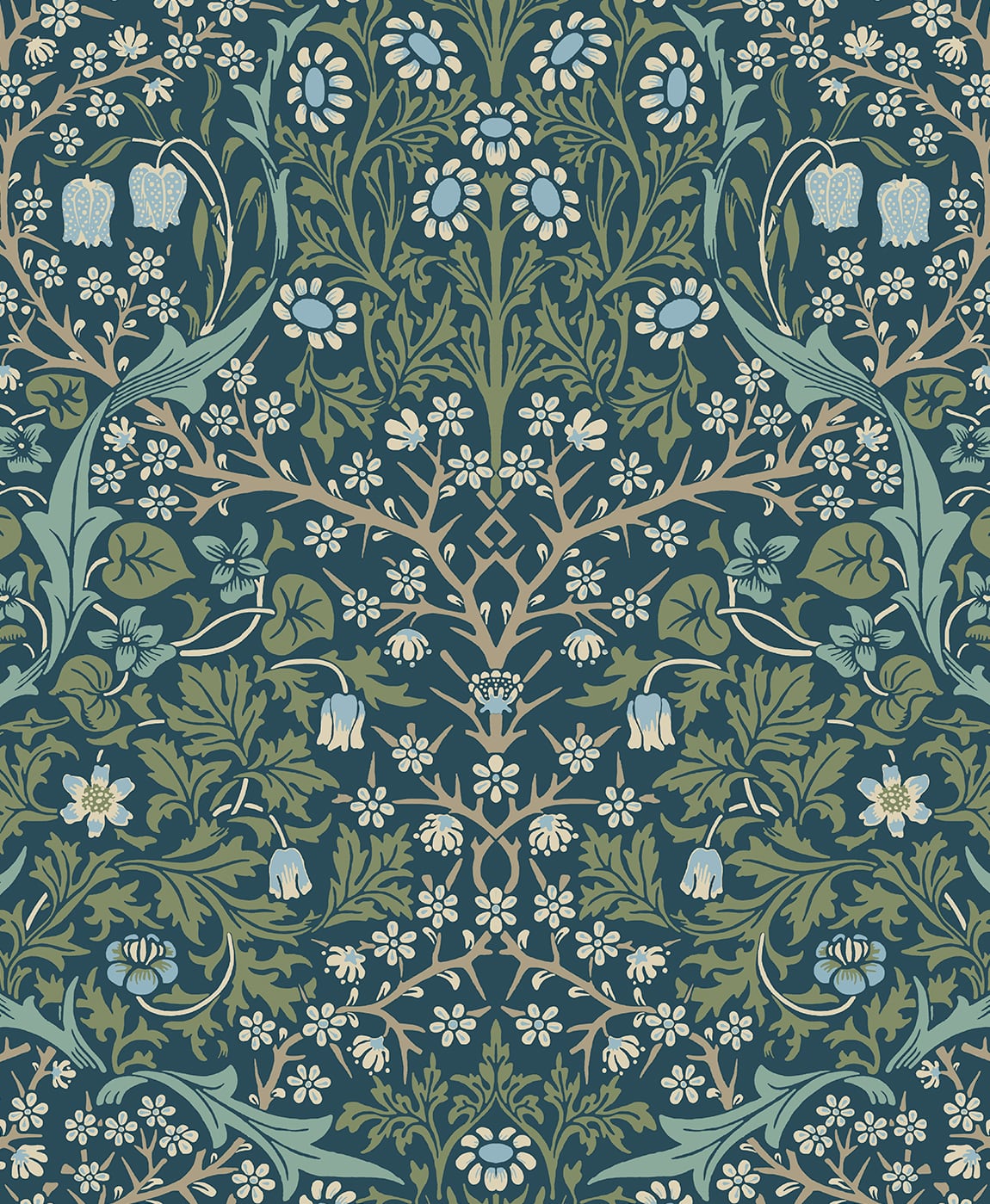 Blue & Green Victorian Floral Peel & Stick Casa Mia Wallcovering close-up.