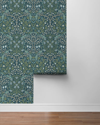 Blue & Green Victorian Floral Peel & Stick Casa Mia Wallcovering sample roll.