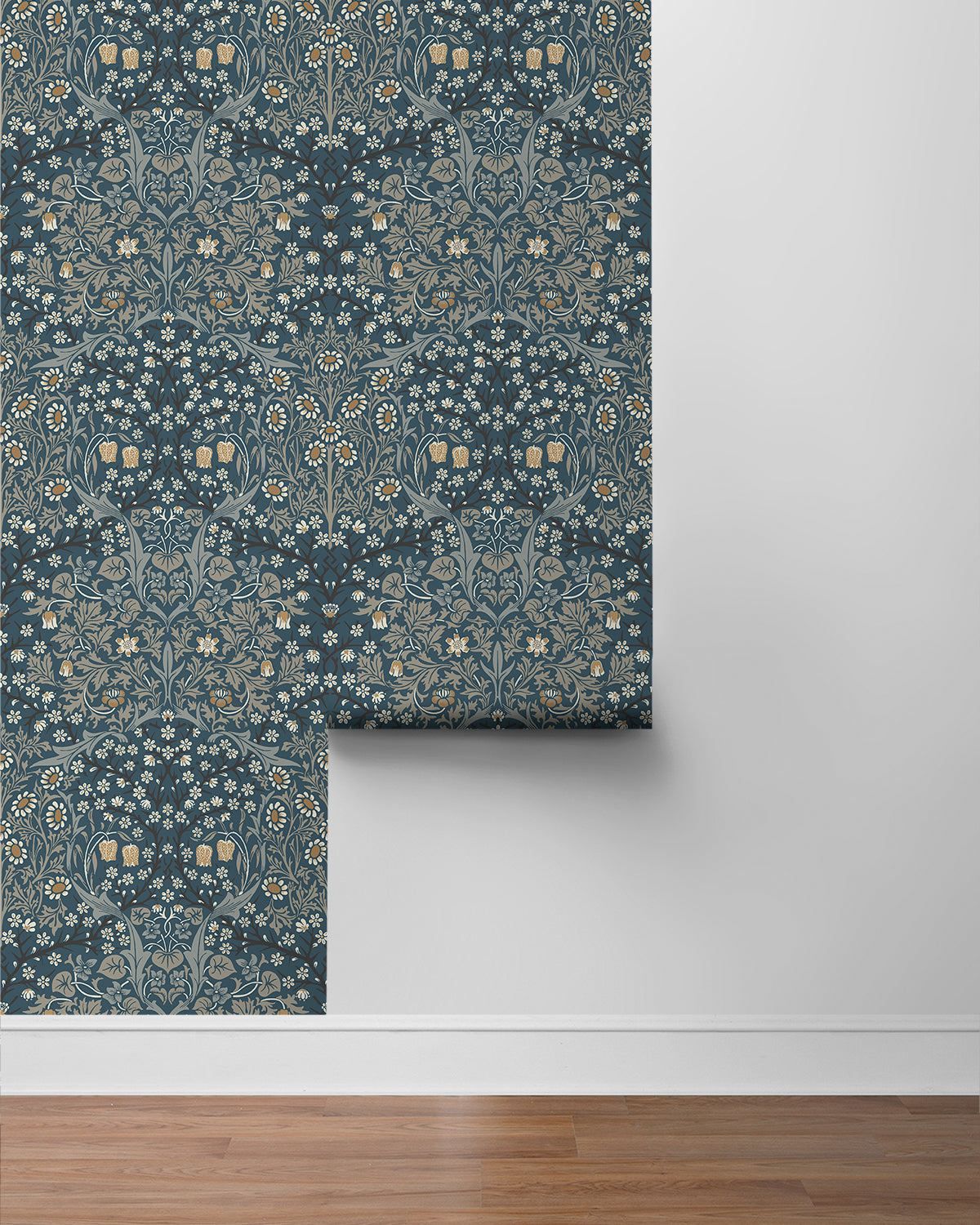 Blue & Gray Victorian Floral Peel & Stick Casa Mia Wallcovering sample roll.