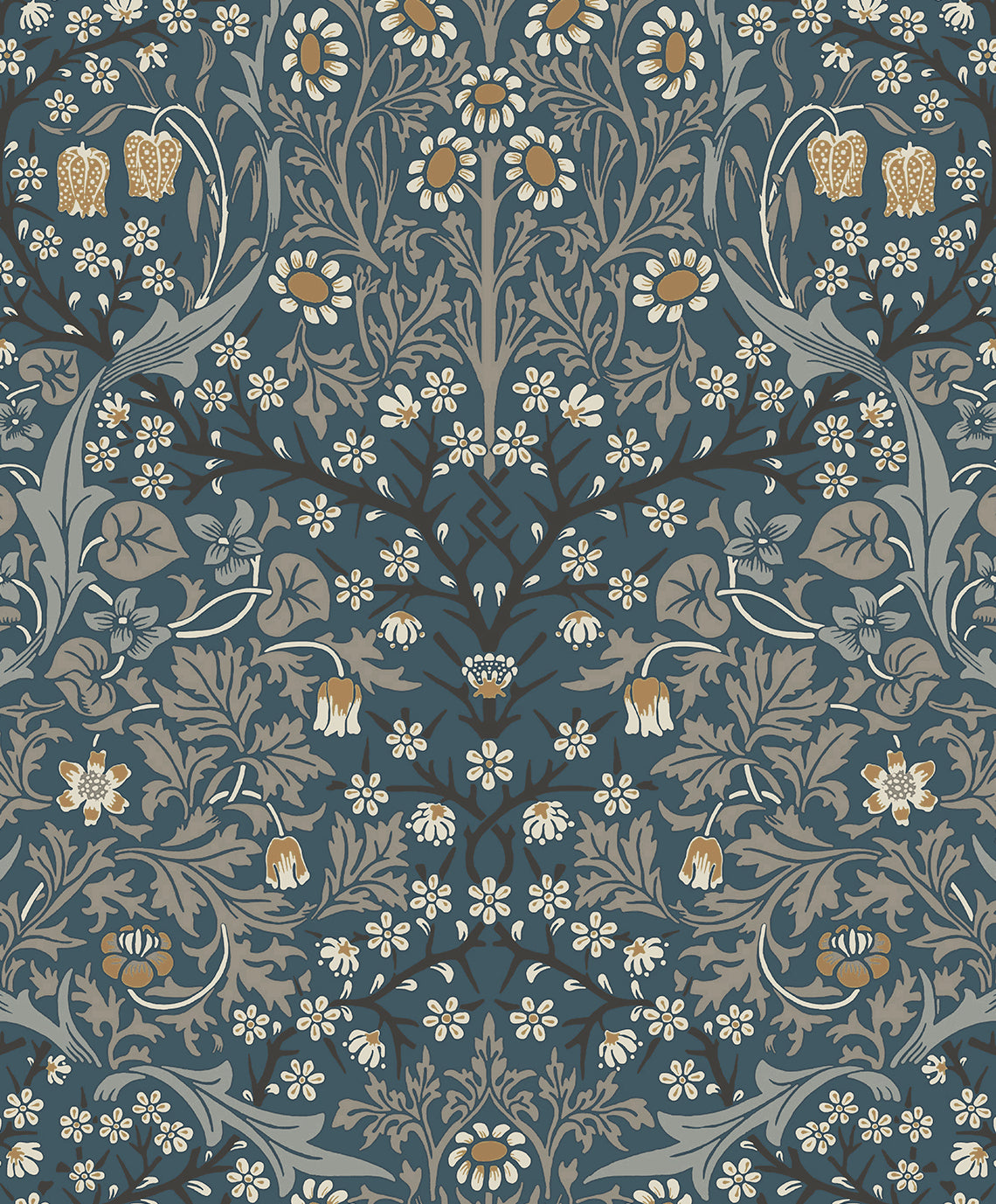 Blue & Gray Victorian Floral Peel & Stick Casa Mia Wallcovering close-up.