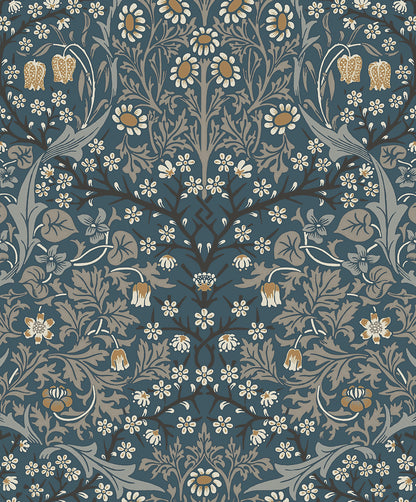 Blue & Gray Victorian Floral Peel & Stick Casa Mia Wallcovering close-up.