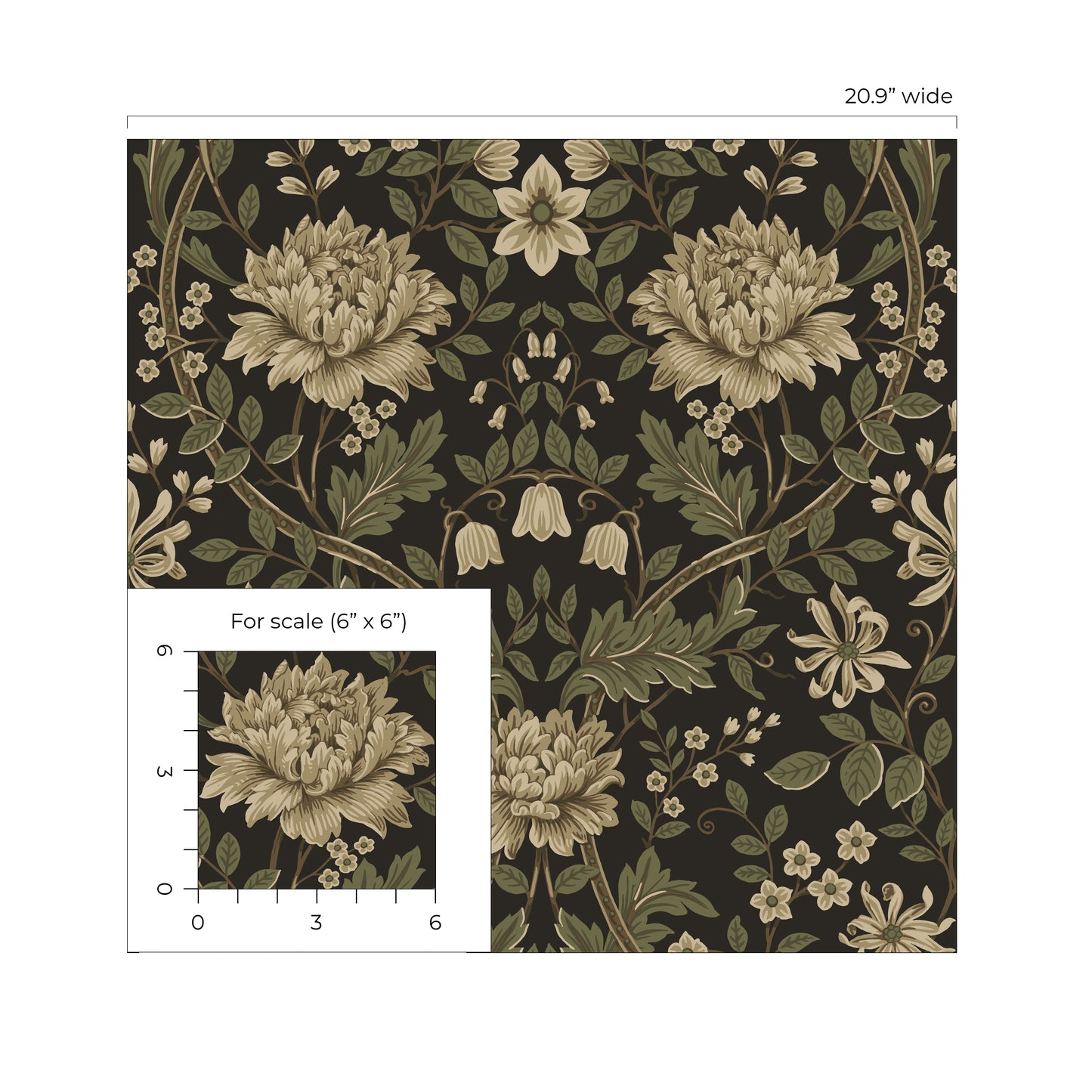 Brown Woodbine Trail Peel & Stick Casa Mia Wallcovering scale.