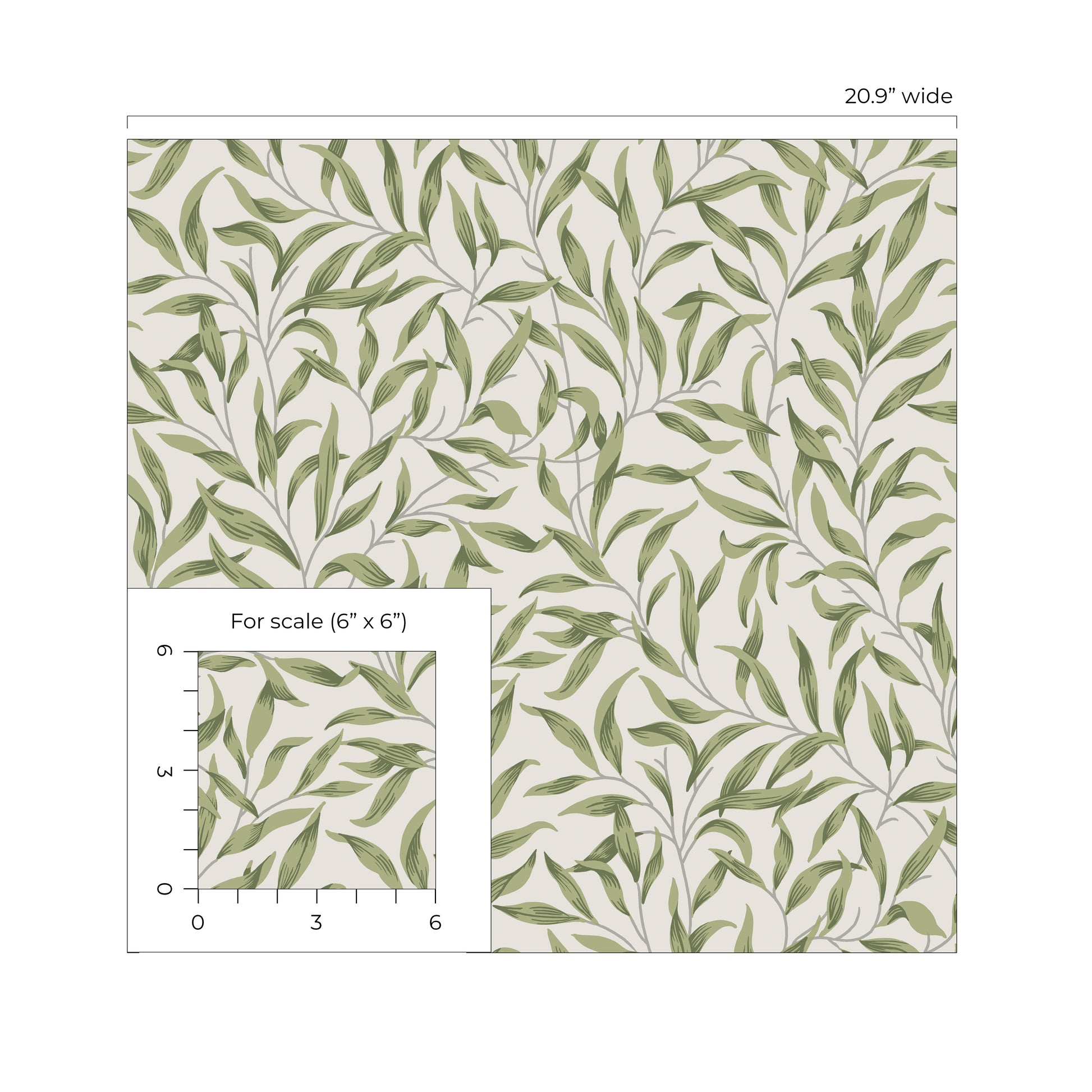 Green Leafy Branches Peel & Stick Casa Mia Wallcovering scale.