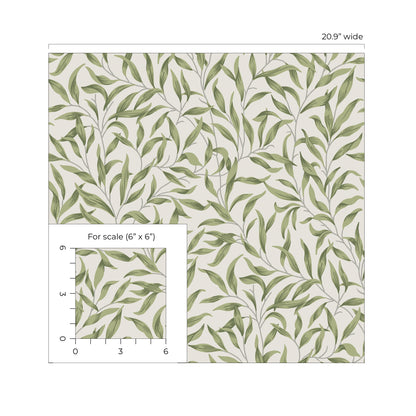 Green Leafy Branches Peel & Stick Casa Mia Wallcovering scale.