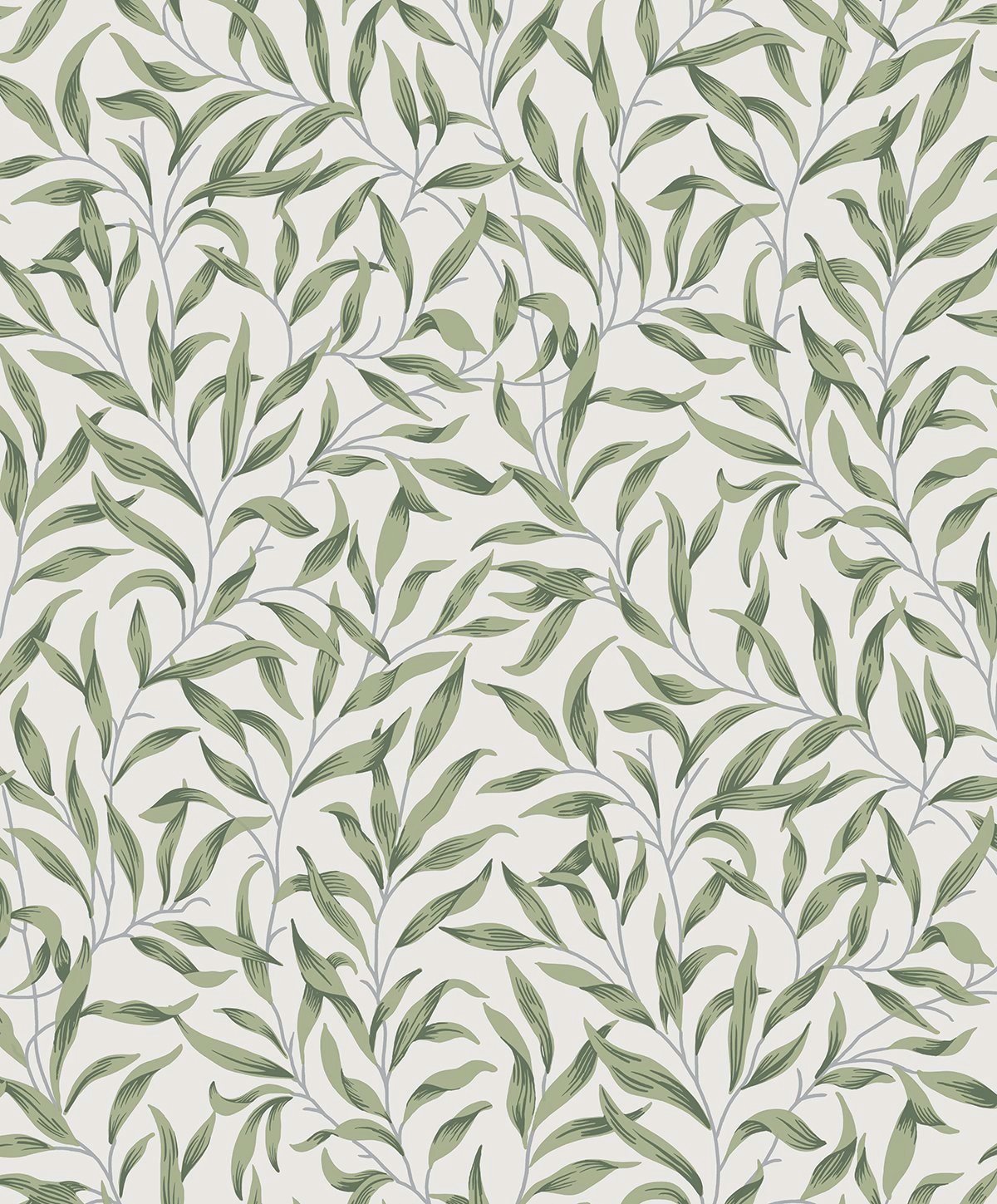 Green Leafy Branches Peel & Stick Casa Mia Wallcovering close-up.