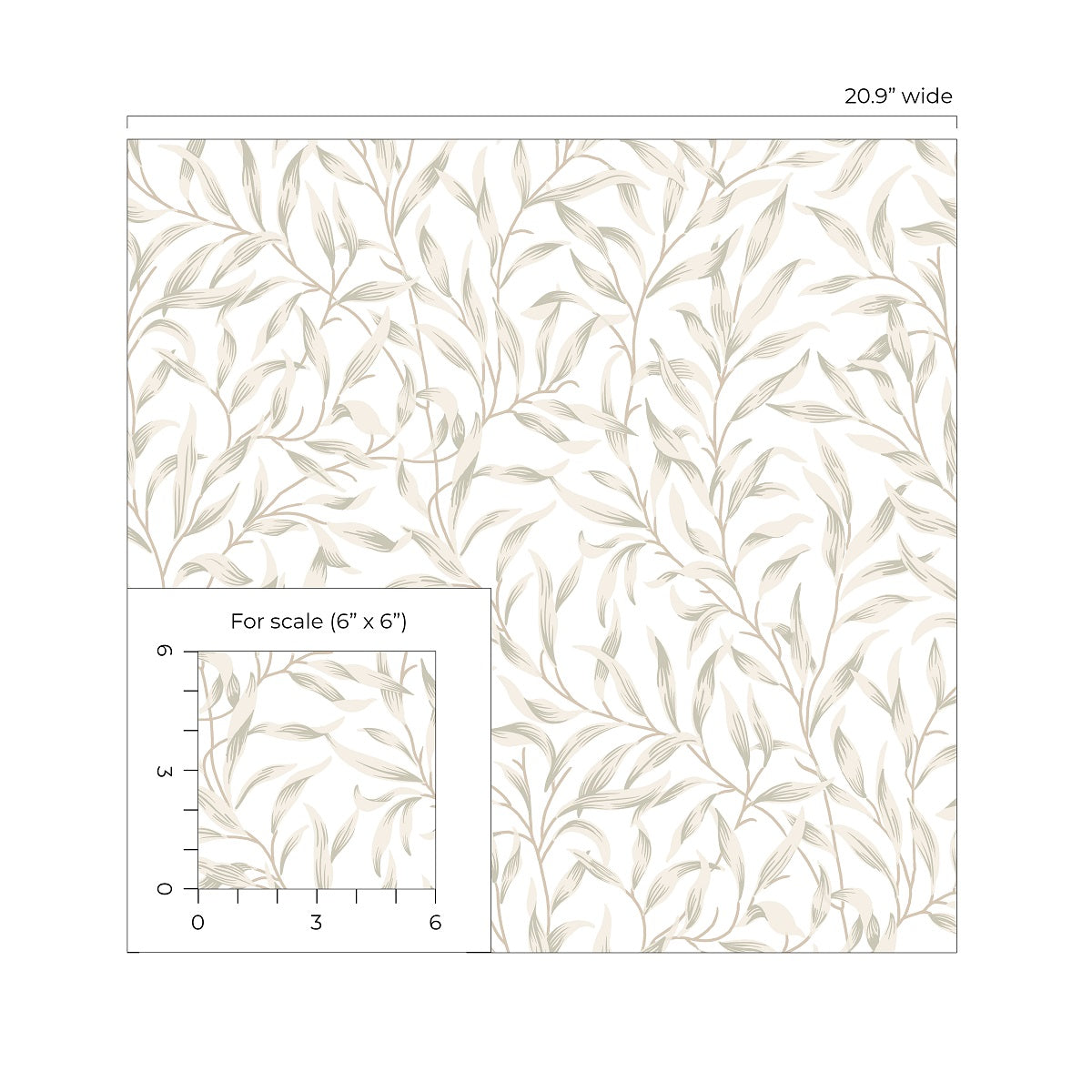 Beige Leafy Branches Peel & Stick Casa Mia Wallcovering scale.