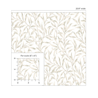 Beige Leafy Branches Peel & Stick Casa Mia Wallcovering scale.