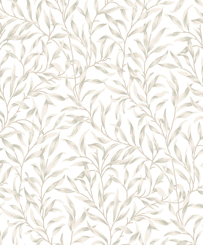 Beige Leafy Branches Peel & Stick Casa Mia Wallcovering close-up.