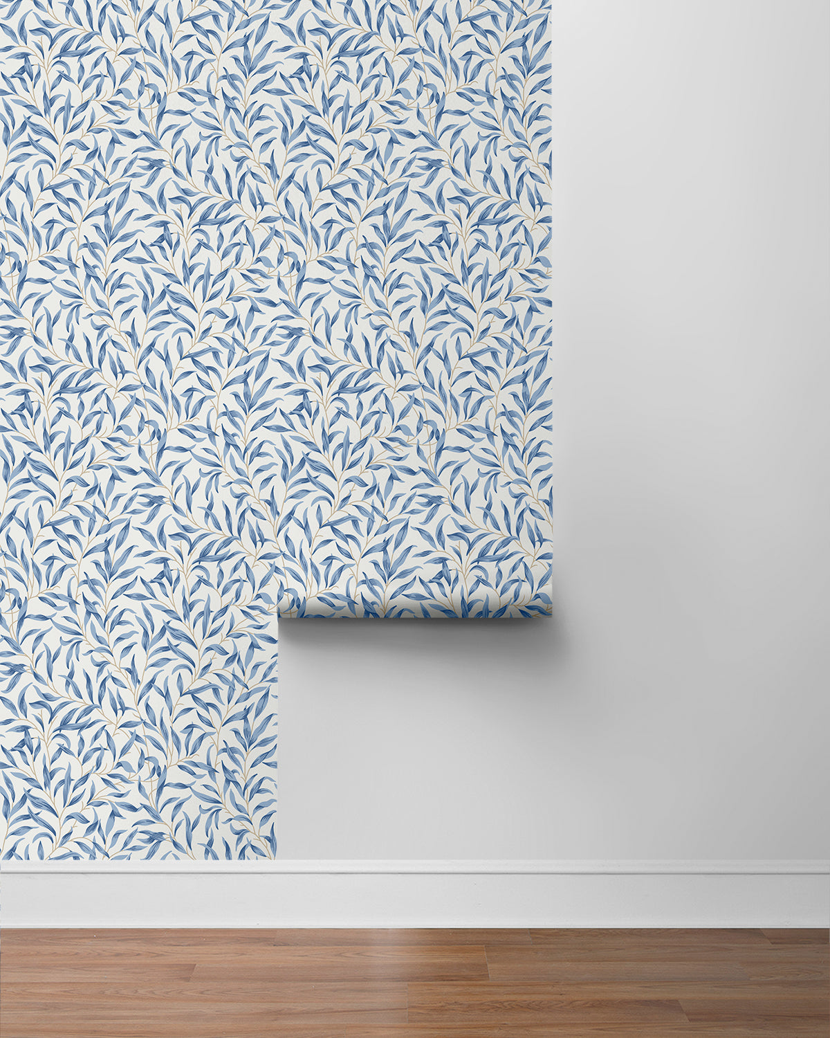 Blue Leafy Branches Peel & Stick Casa Mia Wallcovering sample roll.