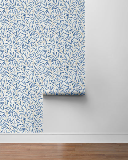 Blue Leafy Branches Peel & Stick Casa Mia Wallcovering sample roll.