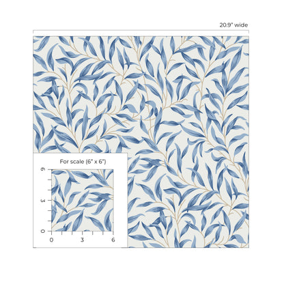 Blue Leafy Branches Peel & Stick Casa Mia Wallcovering scale.
