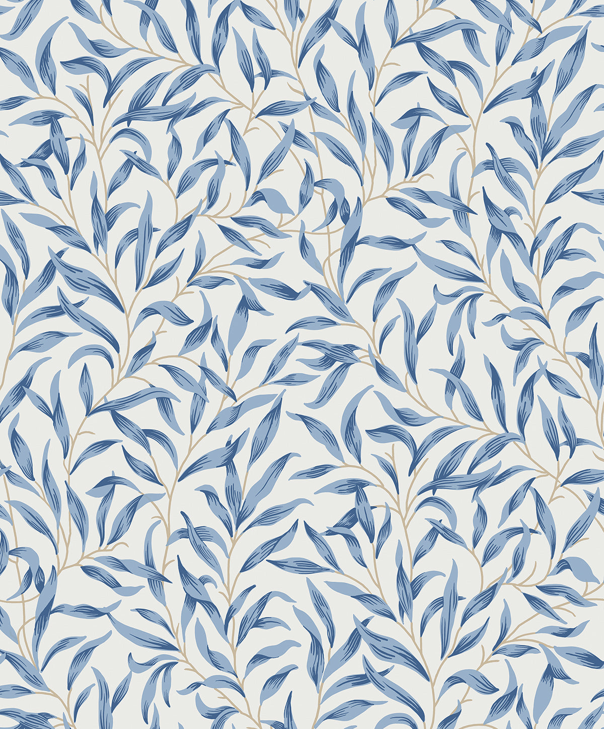 Blue Leafy Branches Peel & Stick Casa Mia Wallcovering close-up.