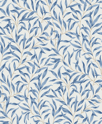 Blue Leafy Branches Peel & Stick Casa Mia Wallcovering close-up.