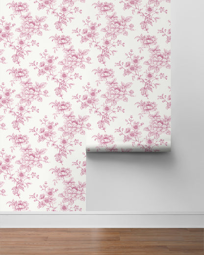 Pink Cherished Rose Peel & Stick Casa Mia Wallcovering sample roll.