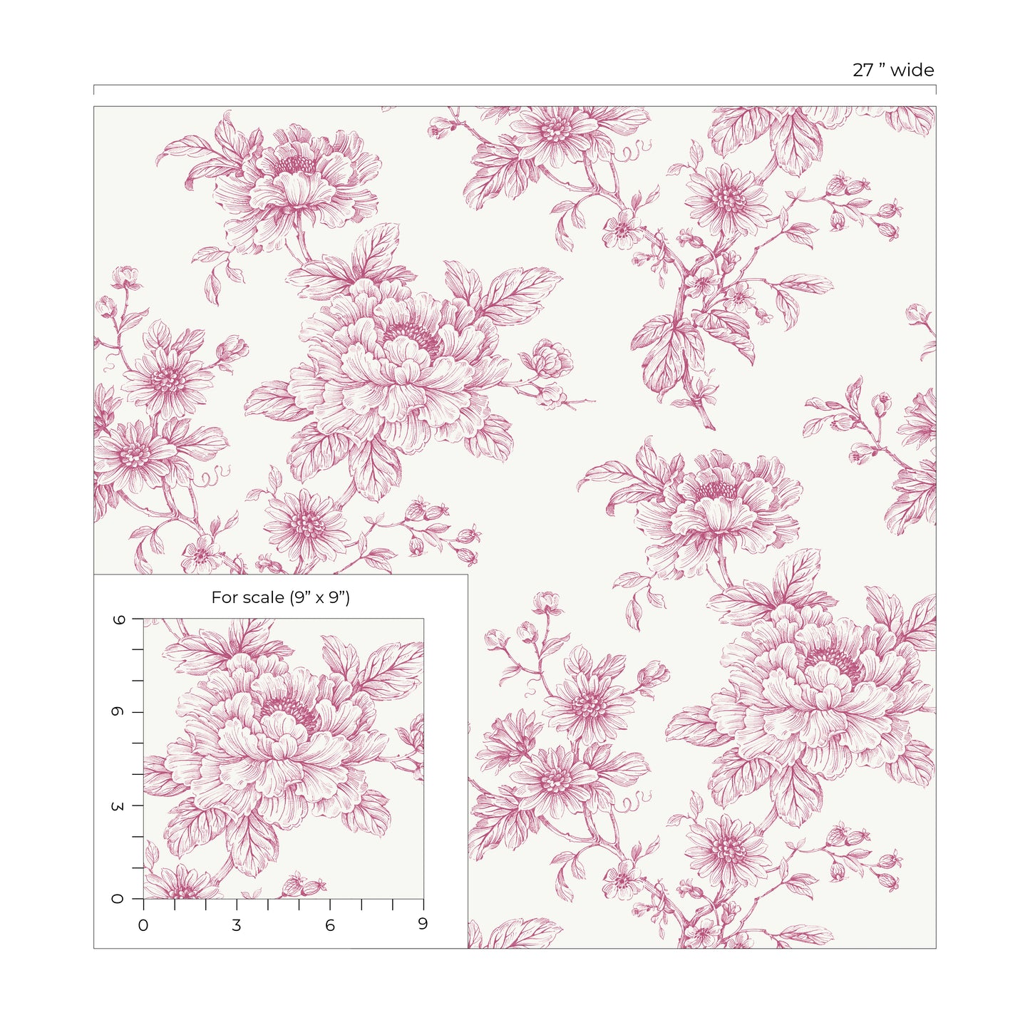Pink Cherished Rose Peel & Stick Casa Mia Wallcovering scale.