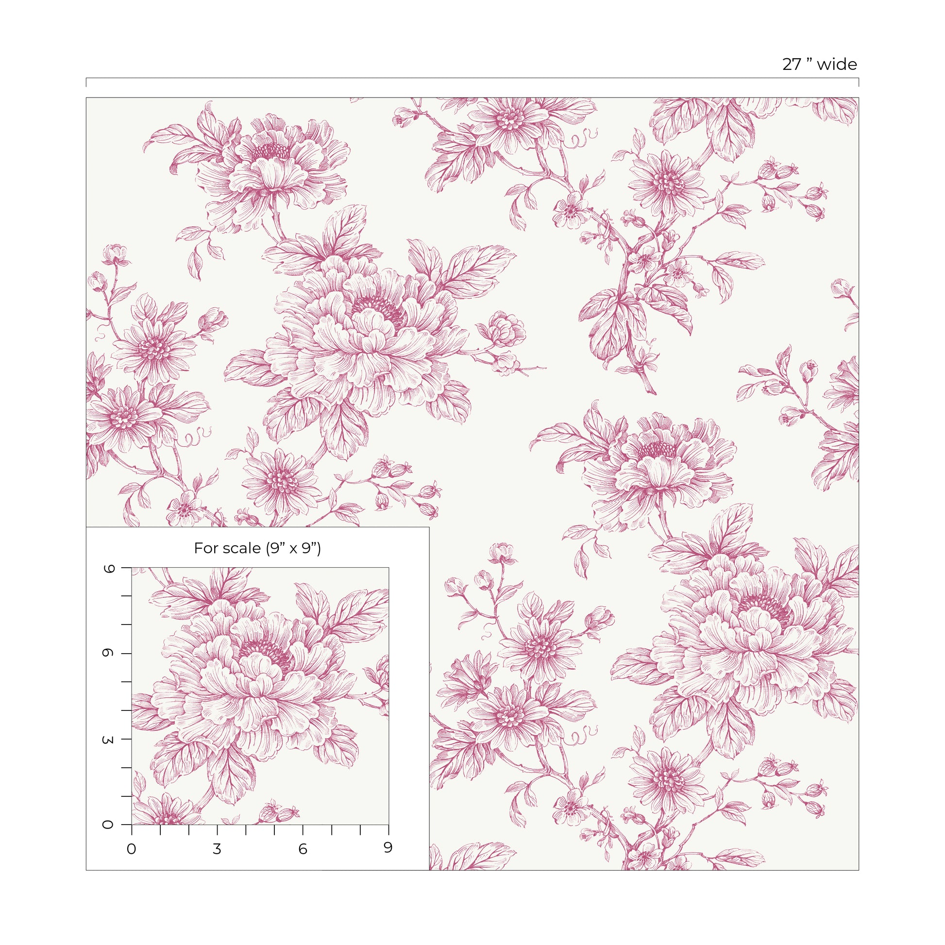 Pink Cherished Rose Peel & Stick Casa Mia Wallcovering scale.
