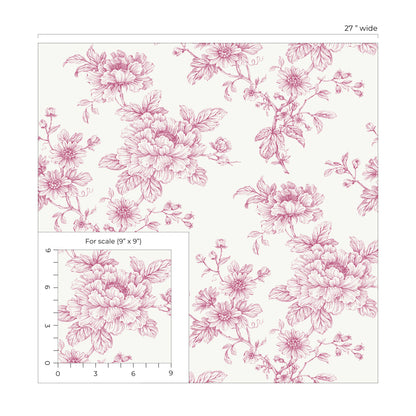 Pink Cherished Rose Peel & Stick Casa Mia Wallcovering scale.