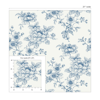 Blue Cherished Rose Peel & Stick Casa Mia Wallcovering scale.