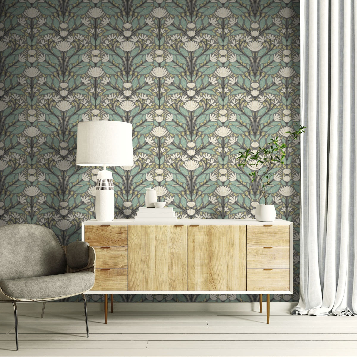 Painted Floral Wallpaper