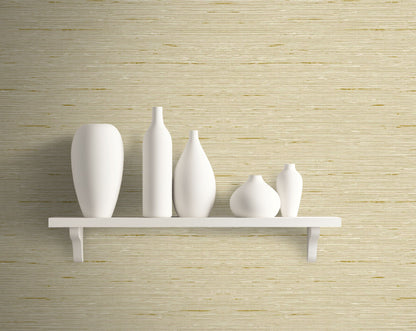 White vases on a white shelf against an Eggshell Beige Natural Weave Commercial & Vinyl.

