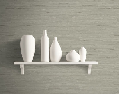 Set of white ceramic vases on a white shelf against a wall Mist Gray Natural Weave Commercial & Vinyl.
