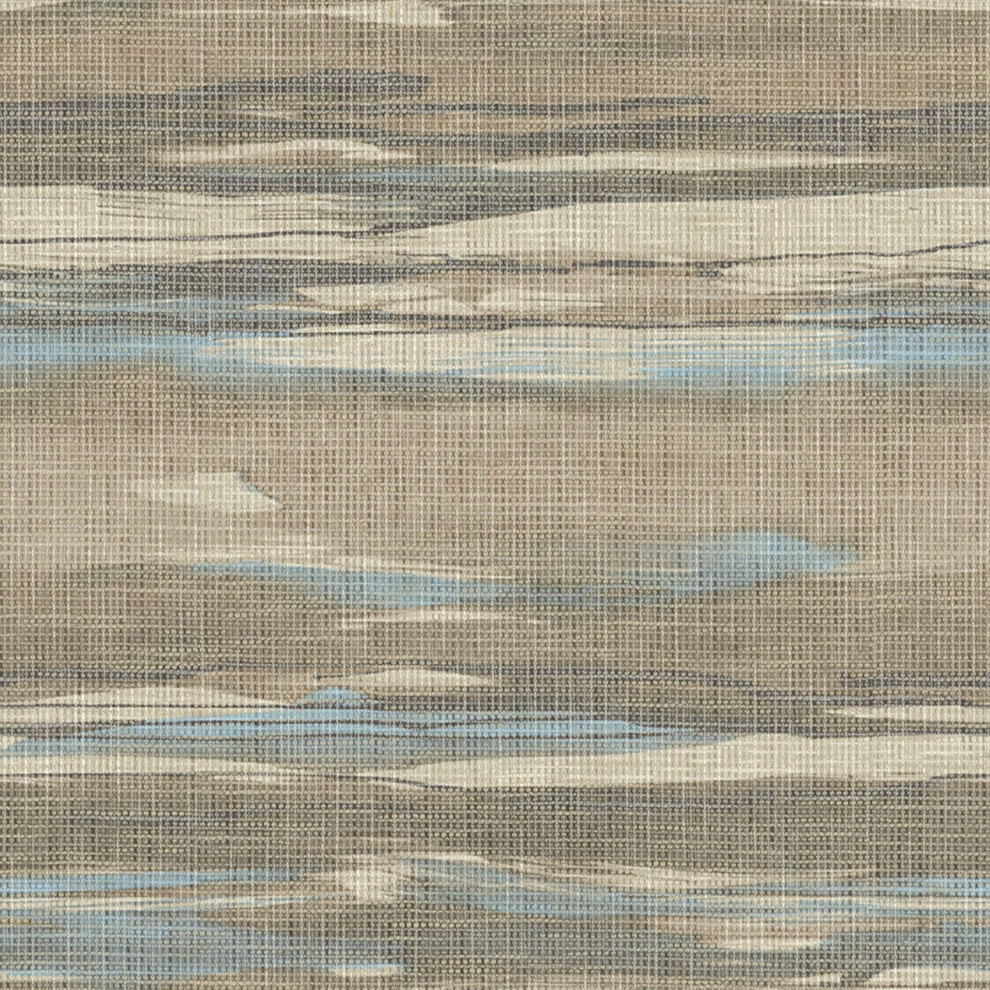 Brown & Bleu Grasscloth Waves Wallpaper close-up.